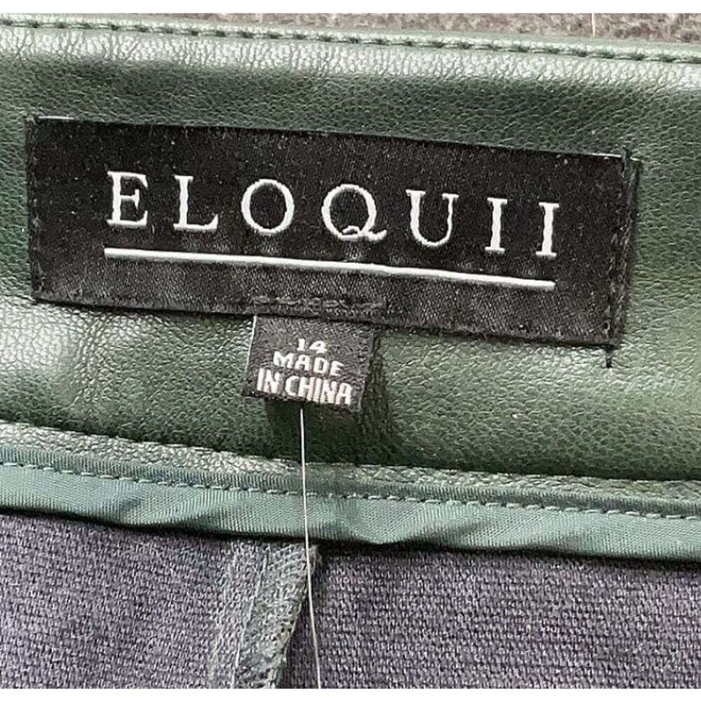 Elloquii Faux Leather Pants Green Fly Buttons High Waist Straight Size 14 NWT - Picture 4 of 16